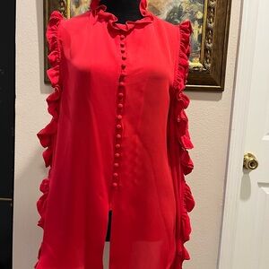 Ronny Kobo Womens Red Ruffle Top Blouse Size Medium